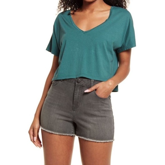 bp Tops - BP. Women's V-Neck Dolman Short Sleeve Modal Blend Crop T-Shirt Green Moss Small